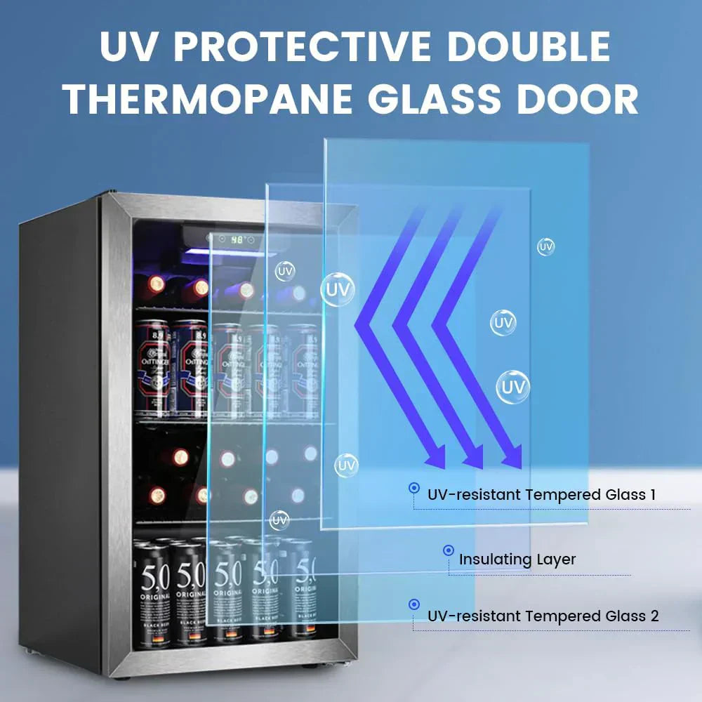 Mini Fridge 130 Can Beverage Refrigerator Cooler Drink Fridge Adjustable Temperature Control
