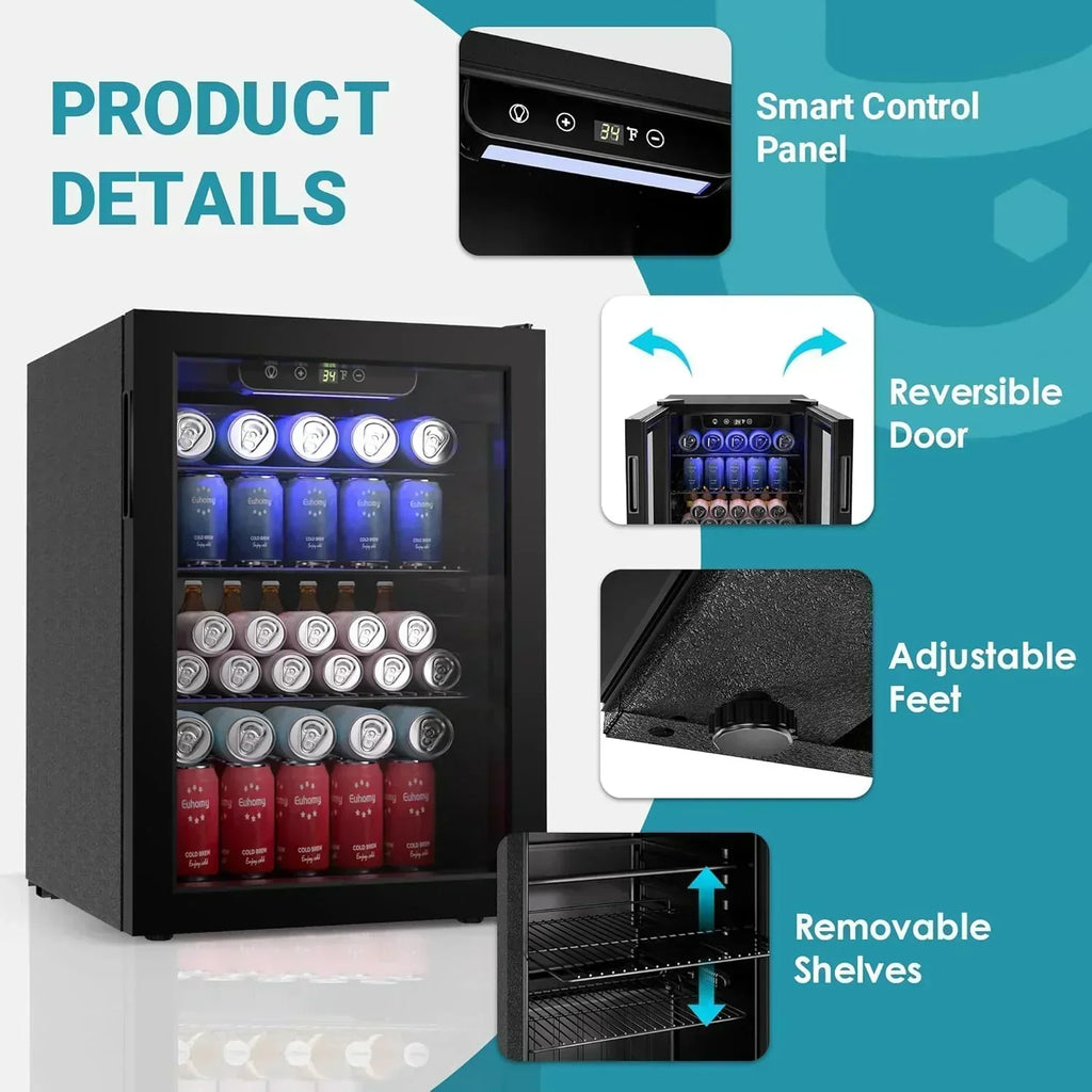 EUHOMY Beverage Refrigerator Cooler 130 Can Mini Fridge with Glass Door Beverage Cooler