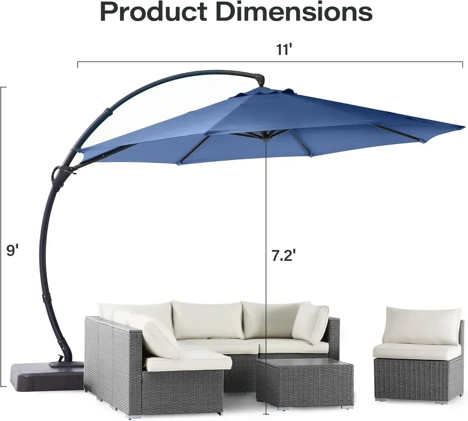 LAUSAINT HOME Outdoor Patio Umbrella with Base included 11 FT Deluxe Curvy Cantilever Umbrella