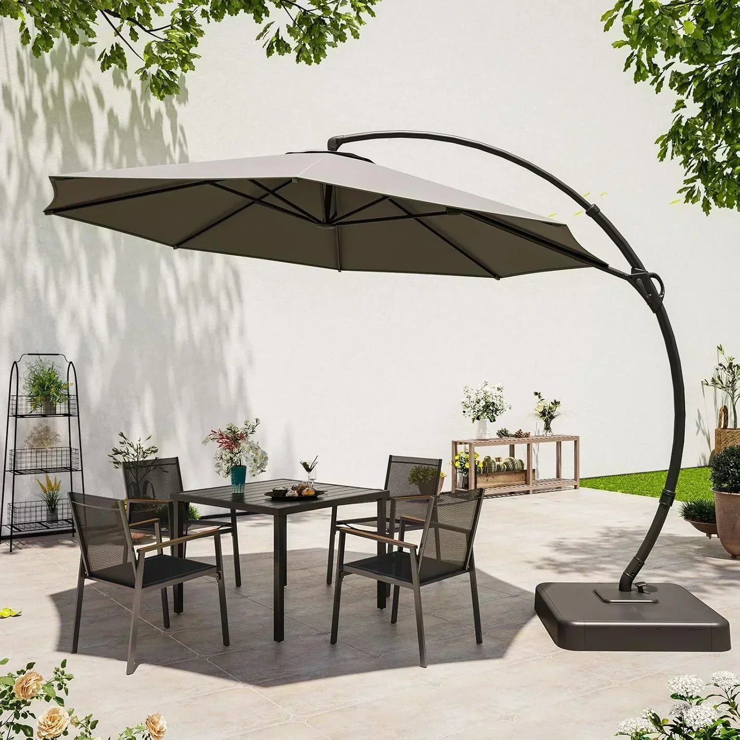 LAUSAINT HOME Outdoor Patio Umbrella with Base included 11 FT Deluxe Curvy Cantilever Umbrella