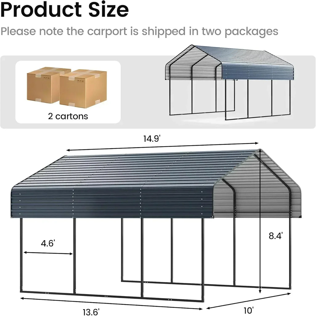 10'x15' Heavy Duty Metal Carport Outdoor Garage Car Shelter Shade with Heavier Frame