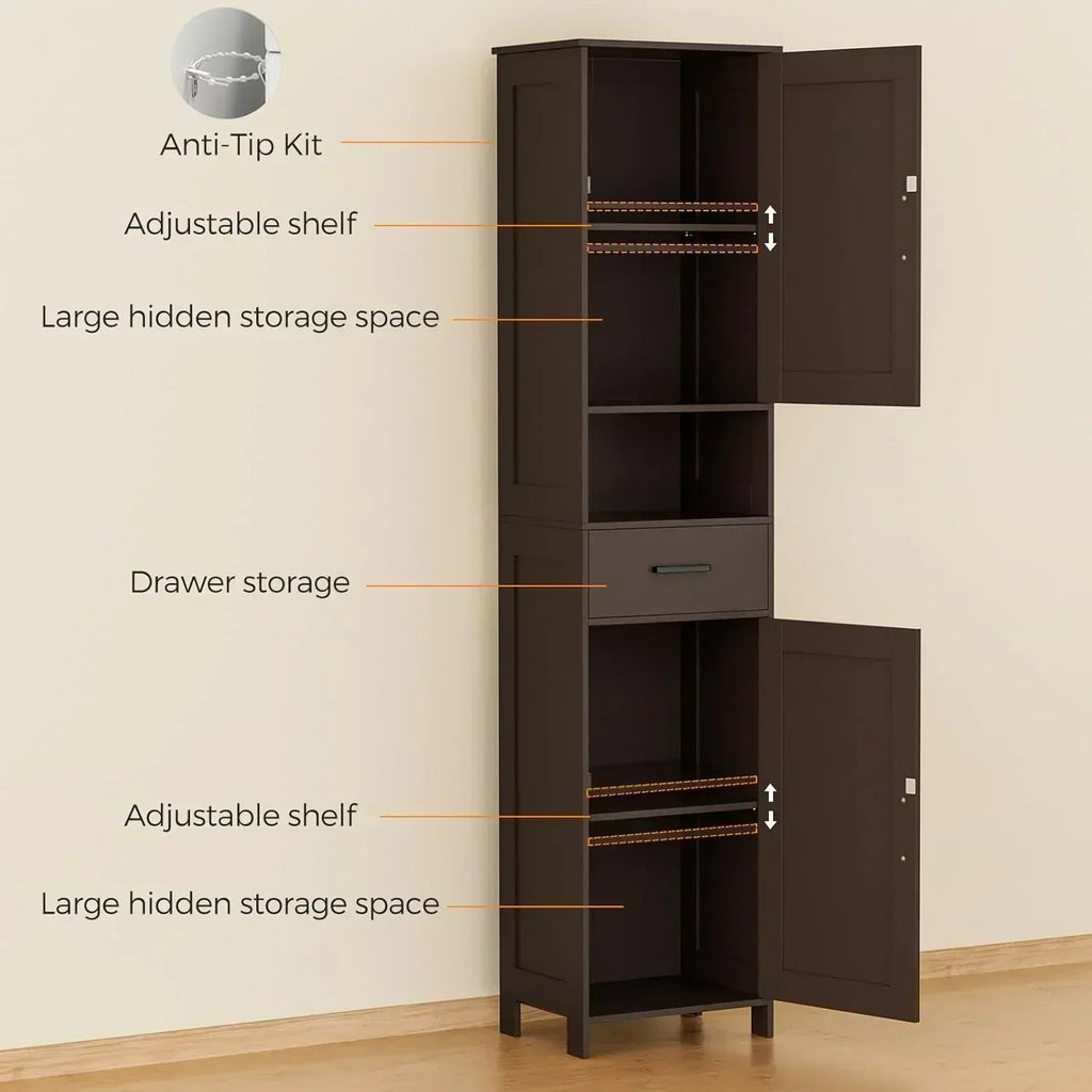 Homhedy 67 H Tall Bathroom Storage Cabinet with 2 Barn Doors and 1 Drawer Narrow Storage Unit