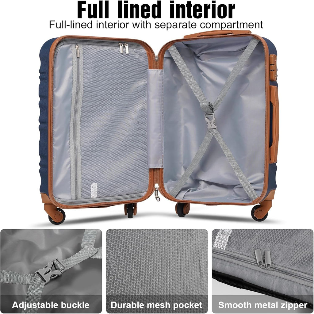 LONG VACATION 6 Piece Luggage Set Carry on Suitcase with ABS+PC hardshell Spinner Wheels