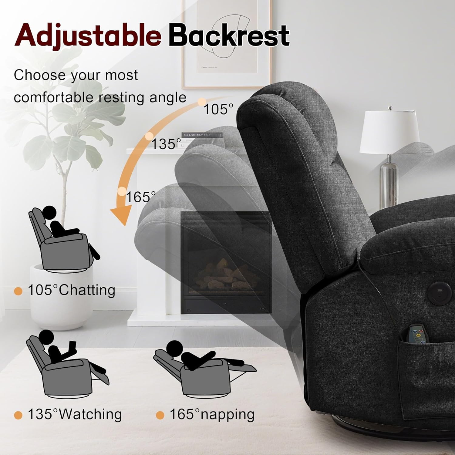 Rocker Recliner, Glider Recliner Chairs for Adults, 360�� Swivel Rocking Chair with Massage and Heating, Nursery Chair