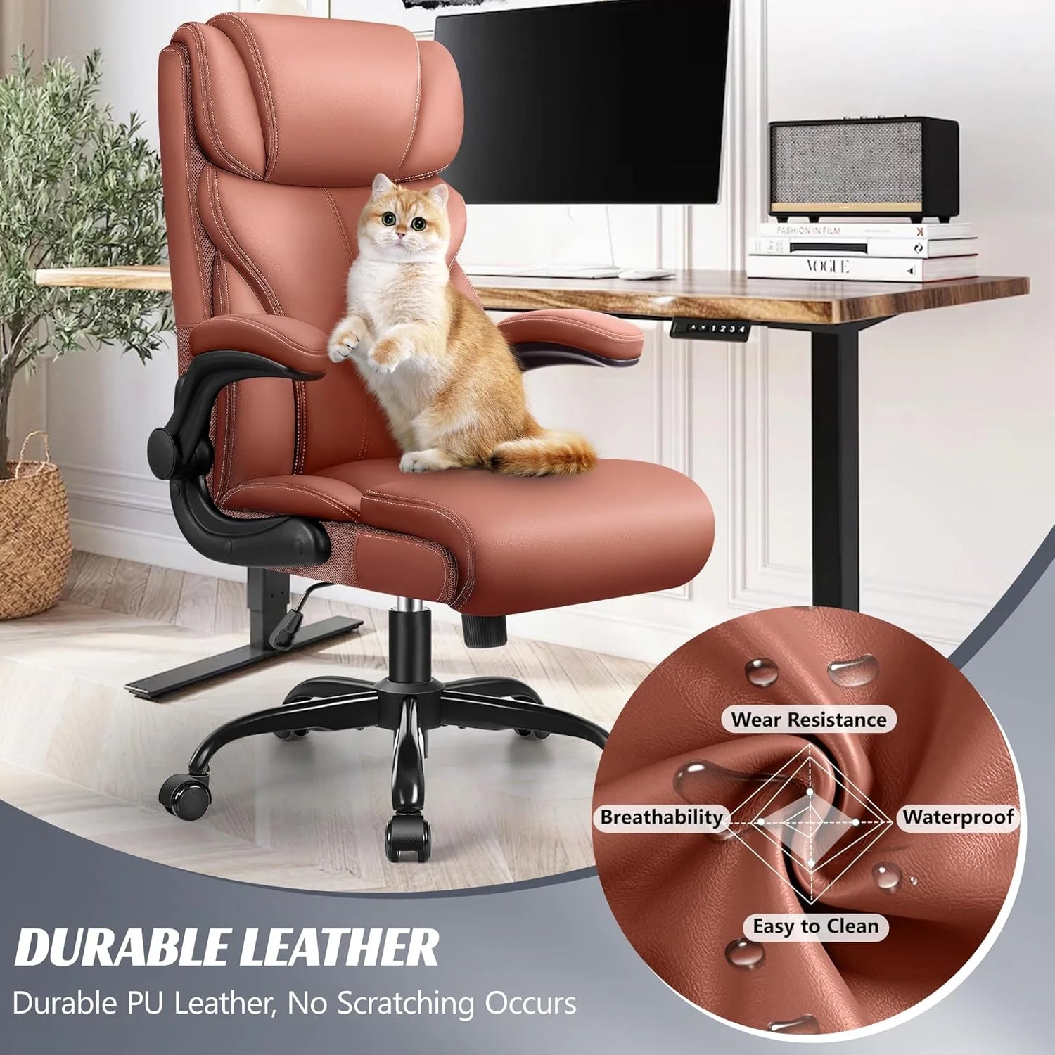 Office Chair Large High-Foot Computer Desk Chair, Breathable Leather Chair Lumbar Support Rotating Computer Chair