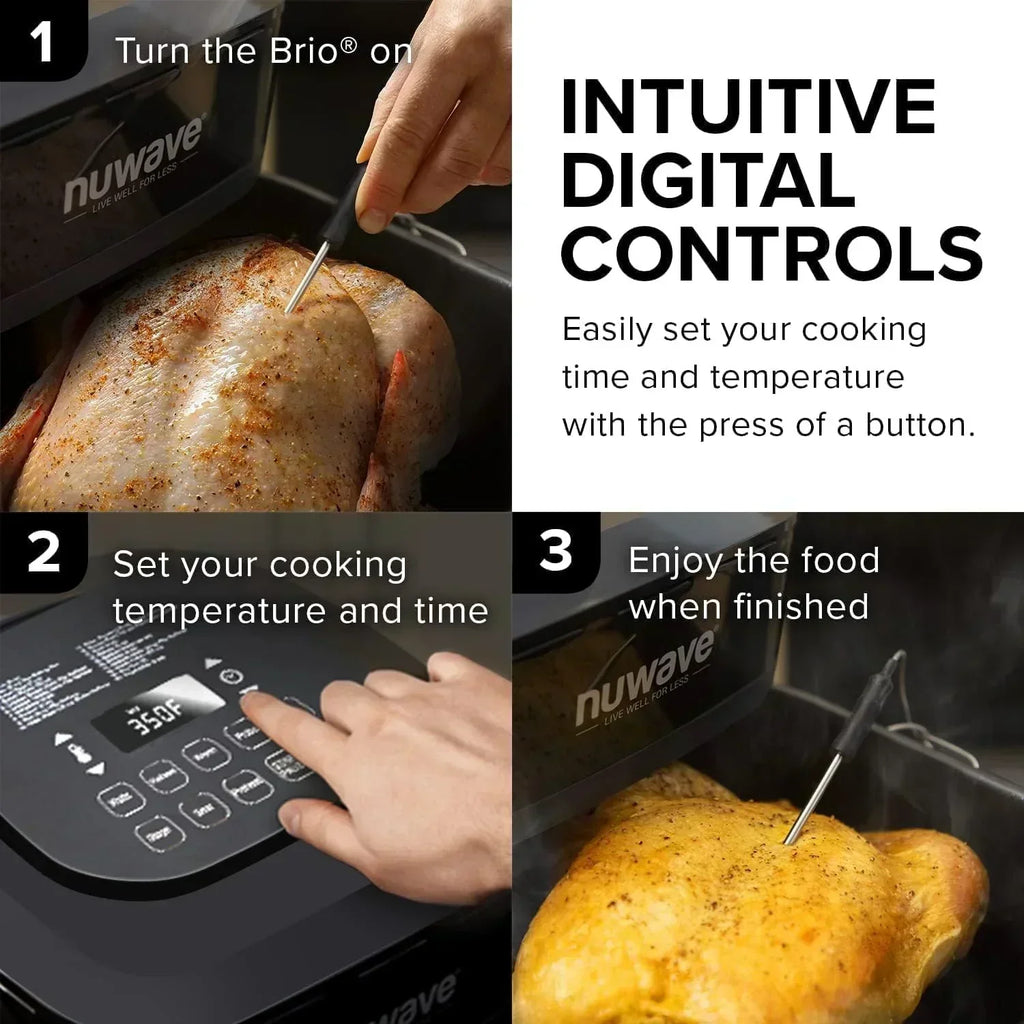 Nuwave Brio 15.5Qt Air Fryer Oven quickly reheats bakes and dehydrates food