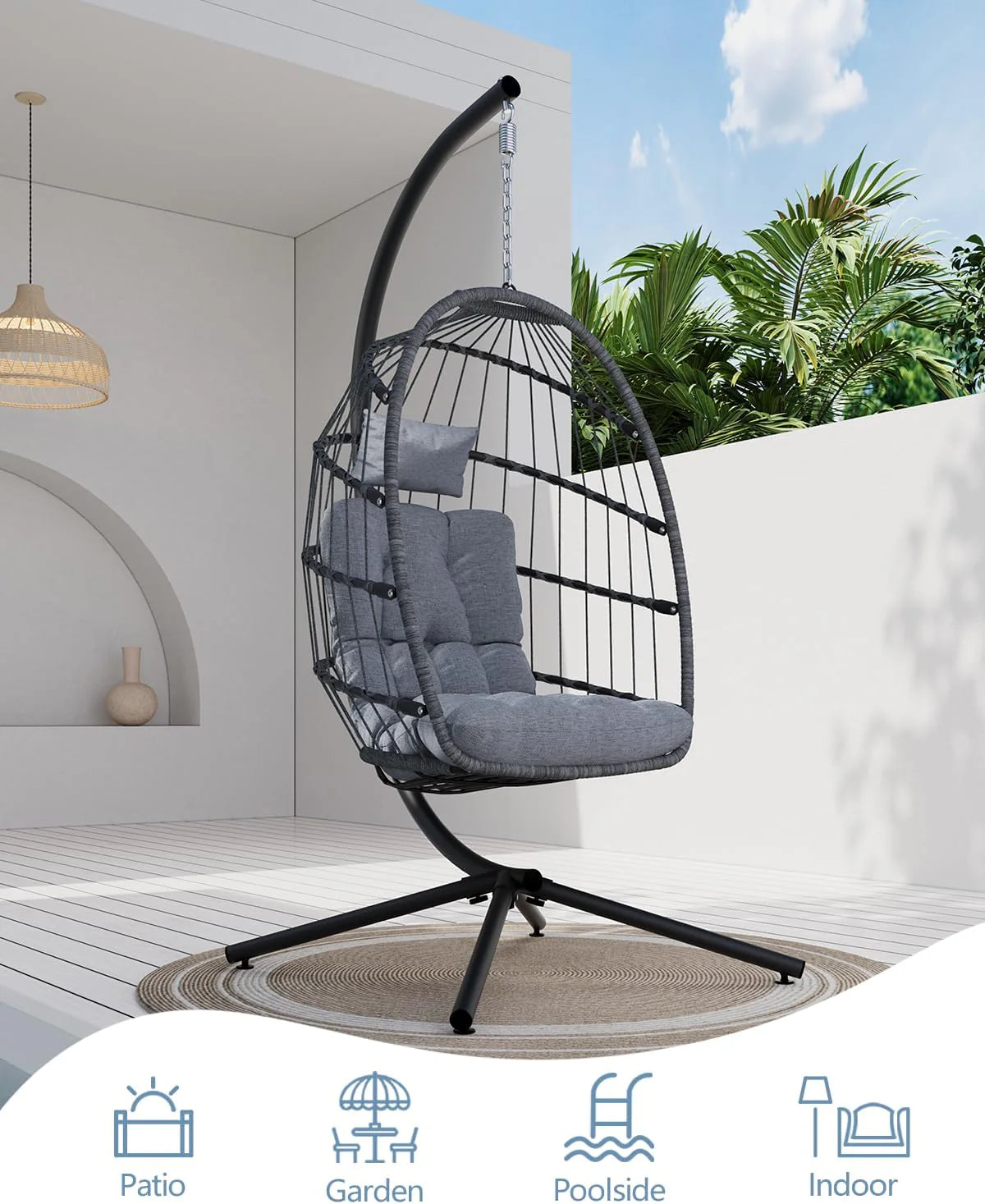 SWITTE Egg Chair Outdoor Indoor Wicker Hanging Egg Swing Chair 350lbs Capacity for Patio