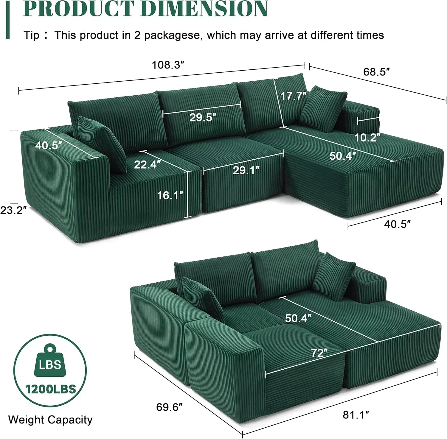 108-inch modular sofa cloud modular sofa with deep seat and reclining chair upholstered sofa