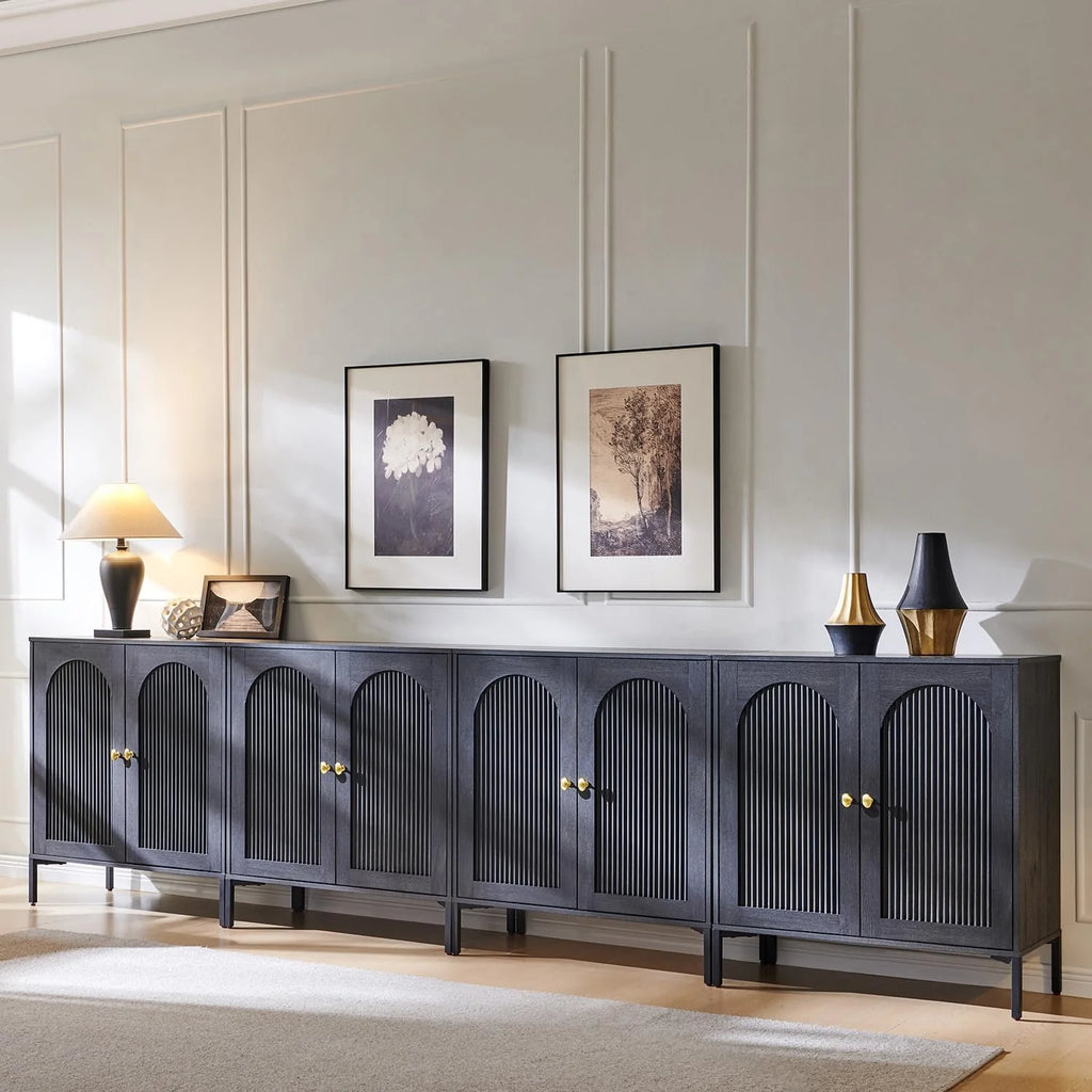 IFGET Modern Buffet Cabinet with Storage 92.63 W Fluted Arched Sideboard Cabinet