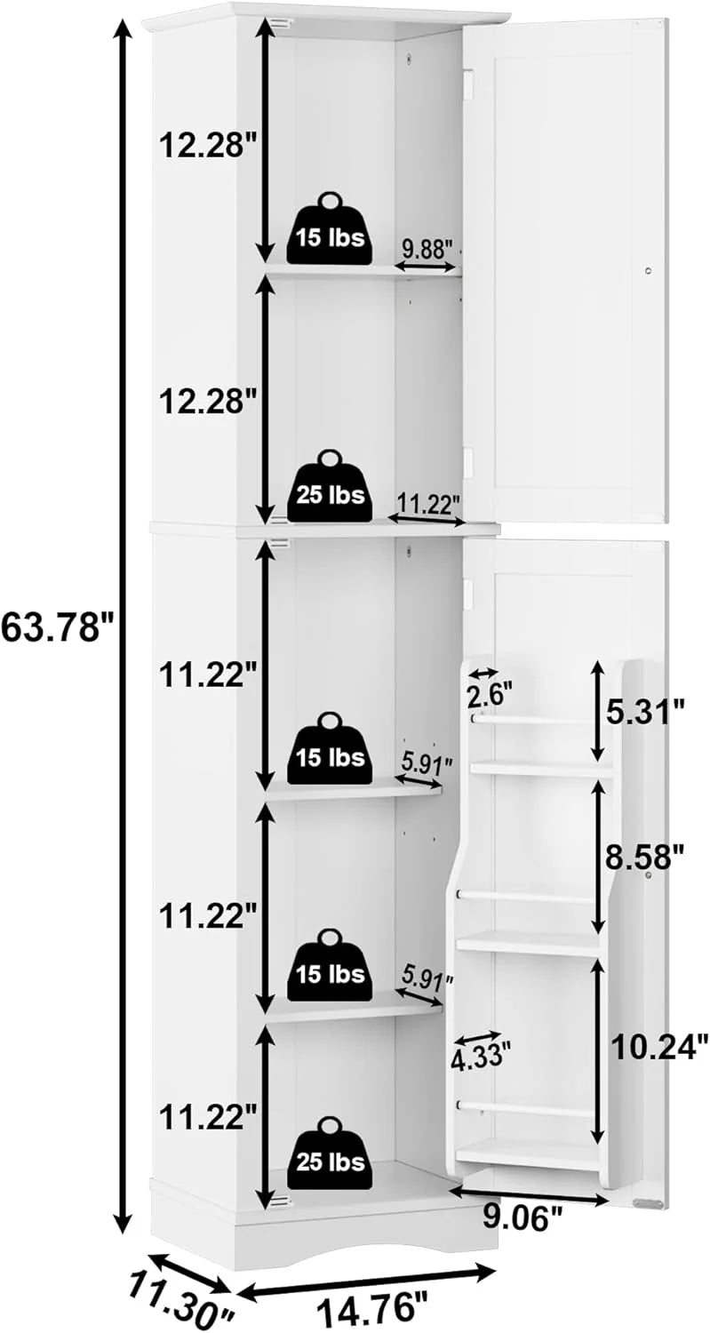 Tall Pantry Cabinet, Freestanding Storage Cabinet, Wooden Kitchen Pantry with 4 Doors and 5 Shelves, 72 Floor Cabinet Organizer