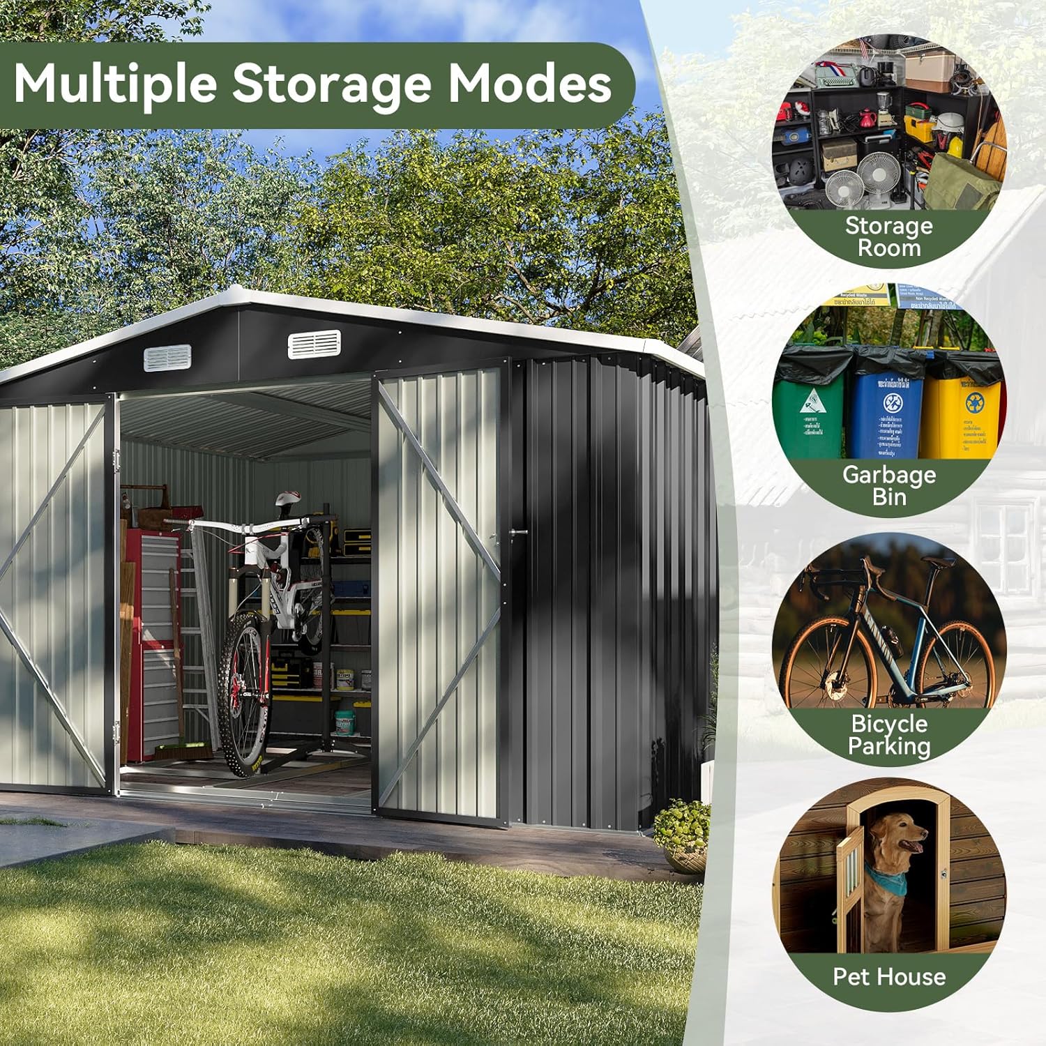 Aoxun 12x10 FT Shed Metal Outdoor Waterproof Storage Shed Steel Utility Garden Tool Shed