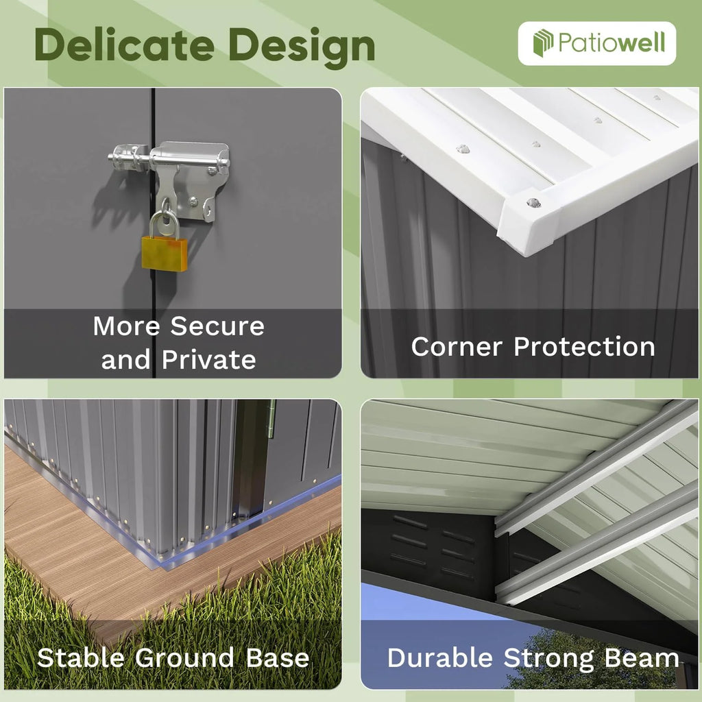 Patiowell 5x3 FT Outdoor Storage Shed Tool Shed with Sloping Roof and Lockable Door Metal Shed