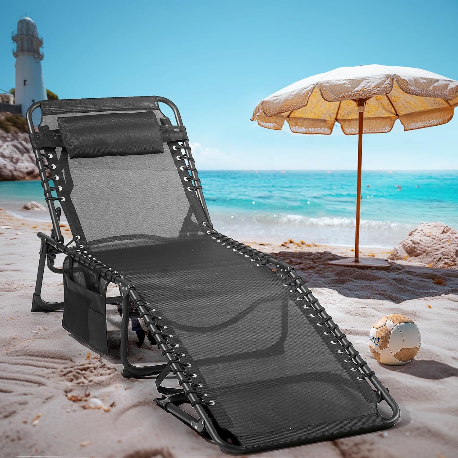 Unovivy Outdoor Chaise Lounge Chairs Portable Folding Pool Lounge Chair with Reclining Back