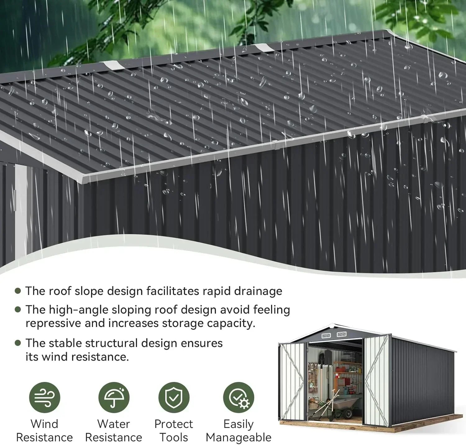 Aoxun 12x10 FT Shed Metal Outdoor Waterproof Storage Shed Steel Utility Garden Tool Shed