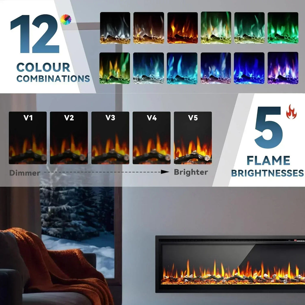 EUHOMY 50 Inch Electric Fireplace Wall Recessed Adjustable Flame Color Fireplace Heater