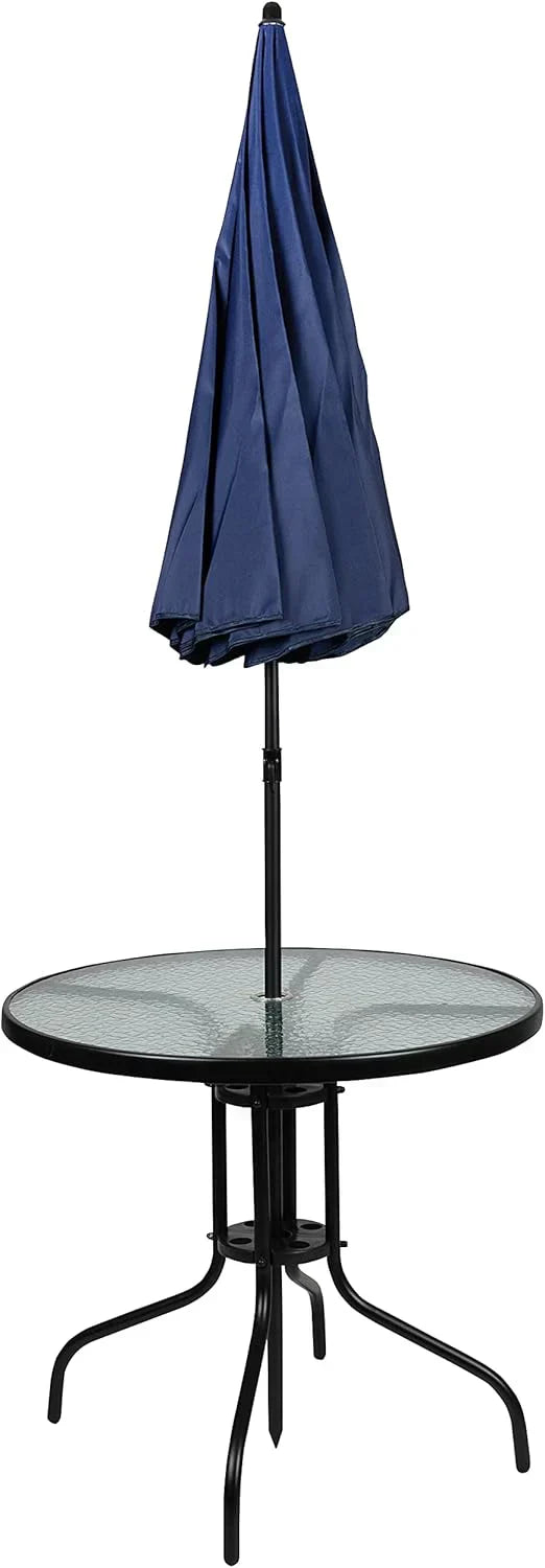 EMMA + OLIVER 6 Piece Brown Patio Garden Set with Umbrella Table Set of 4 Folding Chairs
