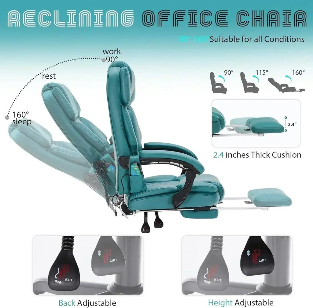 Massage Office Chair with Footrest 6 Point Vibration and Heating Home Office Desk Chair