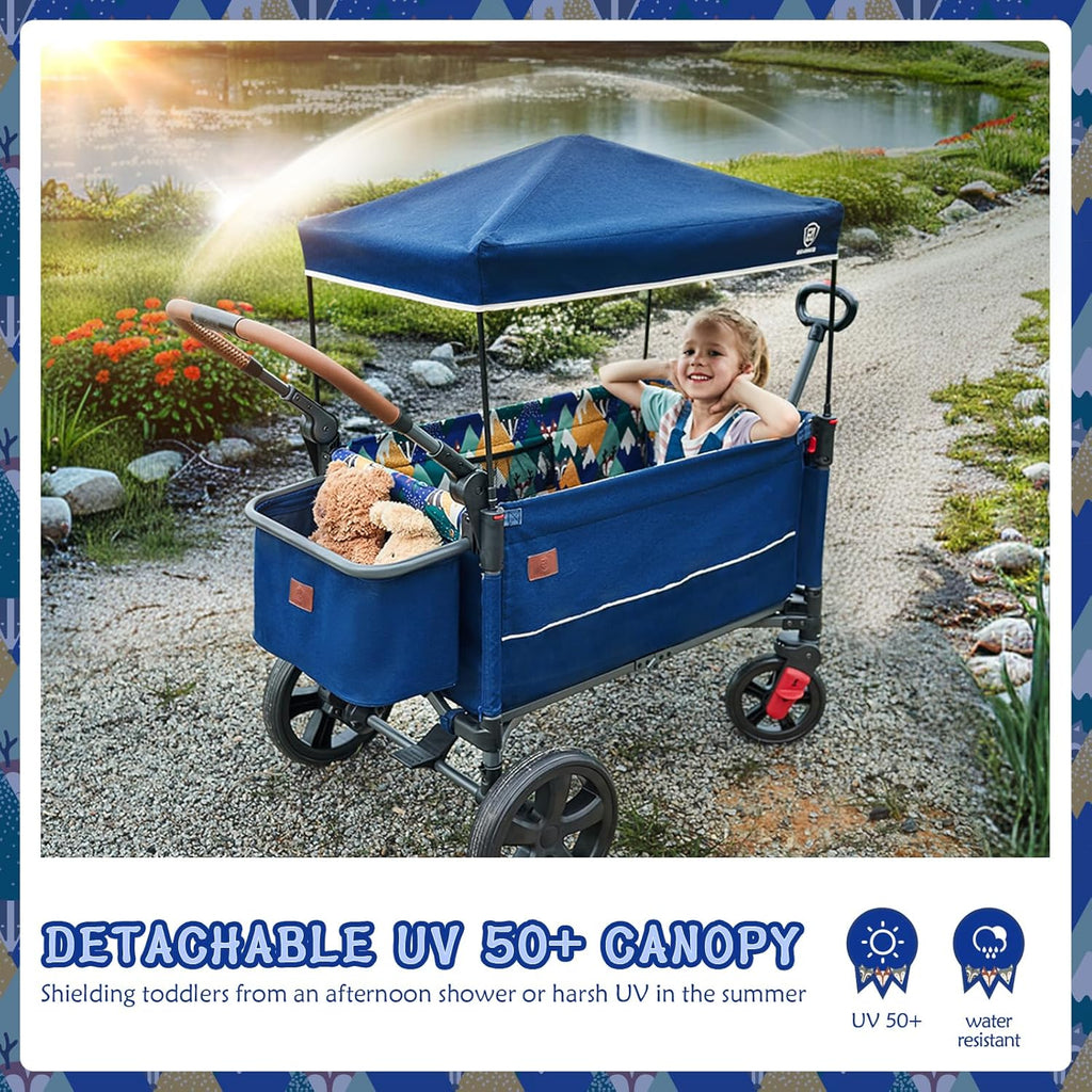 EVER ADVANCED Side-unzip Wagon Stroller for 2 Kids Push Pull Stroller with Adjustable Handle