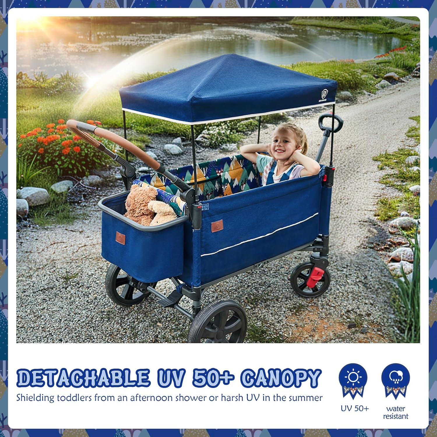 EVER ADVANCED Side-unzip Wagon Stroller for 2 Kids Push Pull Stroller with Adjustable Handle