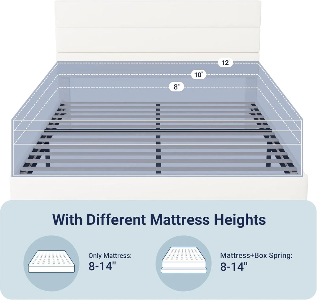 Allewie Queen Size Platform Bed Frame Fabric Upholstered Headboard Wooden Slats Support