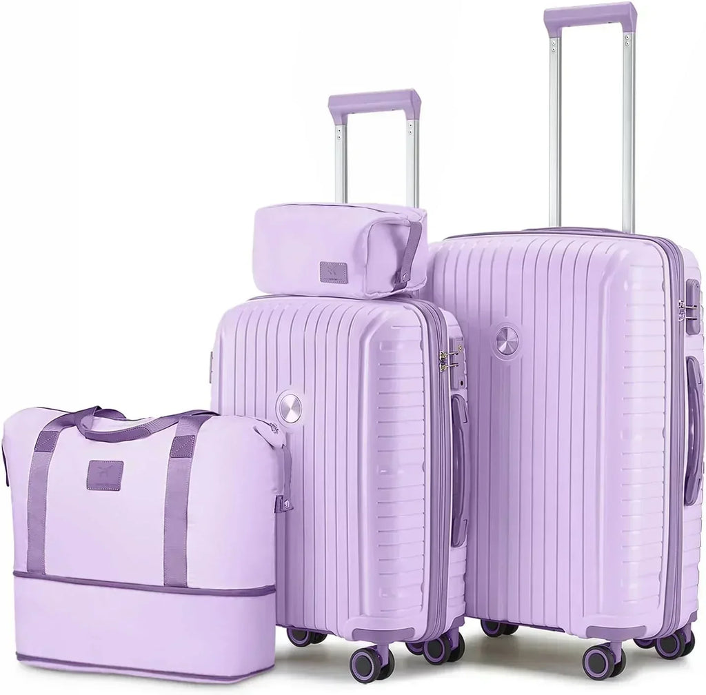 5-piece PP hardshell lightweight travel carry-on luggage set with dual spinner wheels