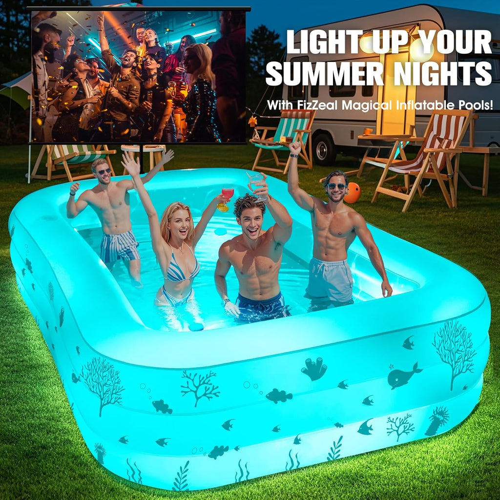 Inflatable Pool with Seat and Pool Lights Durable Thickened Large Size Family Inflatable Pools