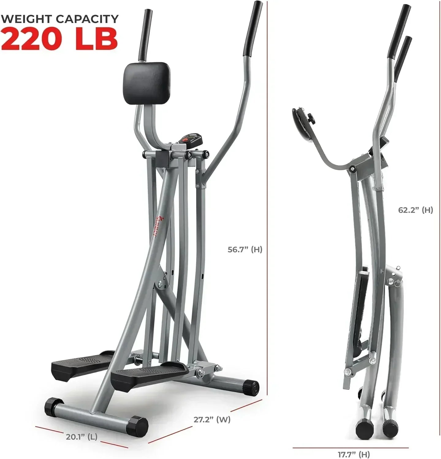 Sunny Health & Fitness Smart Air Walker Elliptical Low-Impact 30-Inch Stride Home Glider Machine