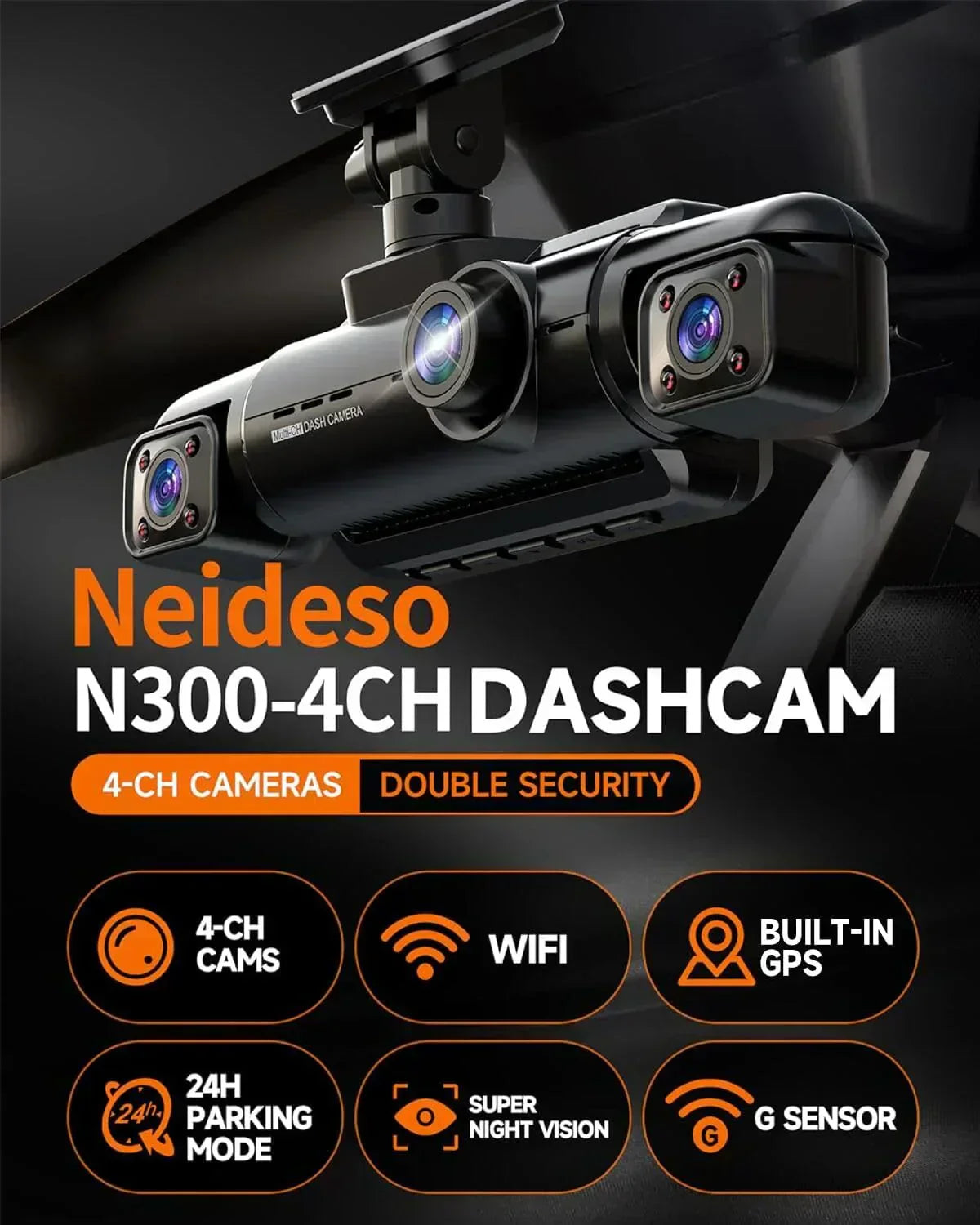 360�� Dash Cam 4-Channel FHD 4*1080P Wi-Fi GPS Voice Control Car Camera Front 2K+1080P