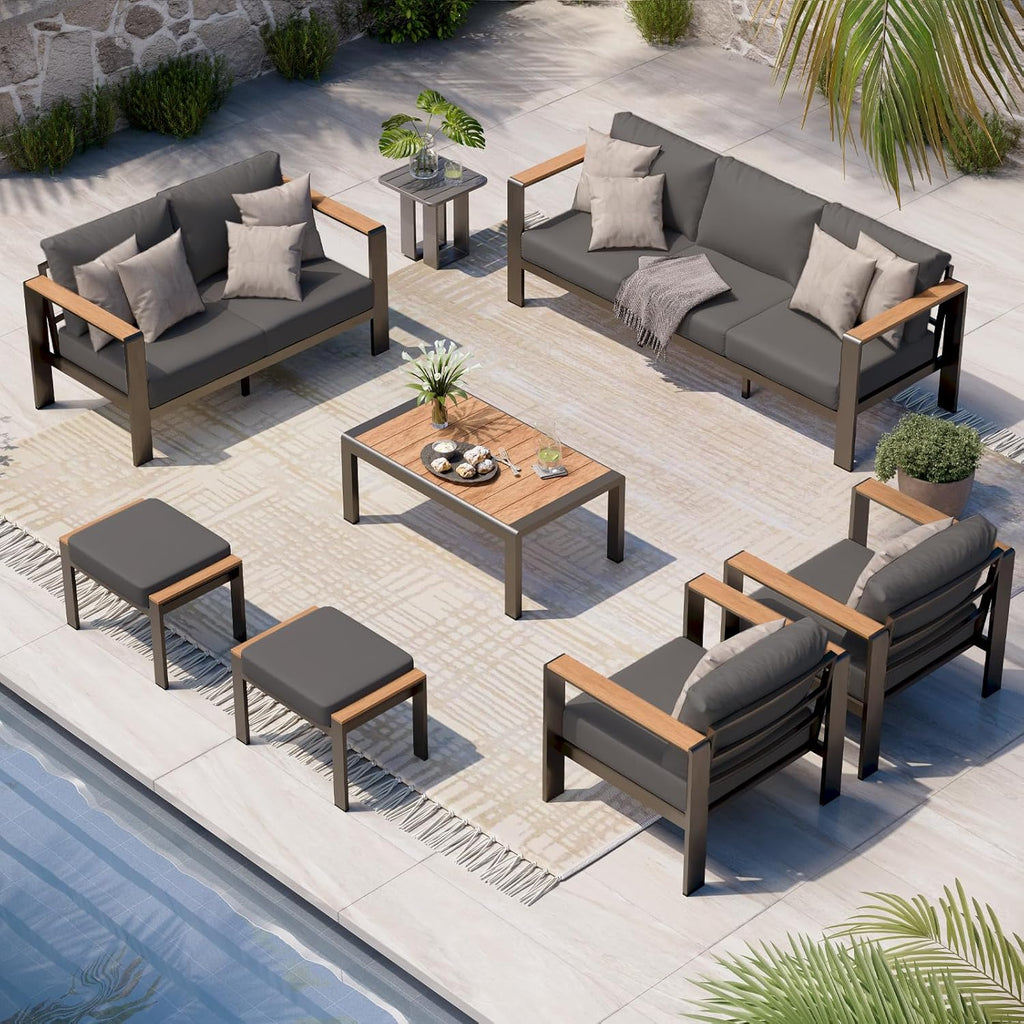Aluminum Outdoor Patio Furniture Set with Coffee Table, 4 Piece Patio Conversation Sets with Washable Thick Cushions