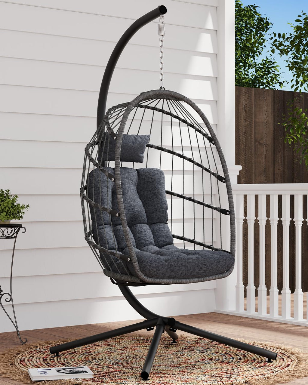 SWITTE Egg Chair Outdoor with Stand Indoor Wicker Hanging Egg Swing Chair with Cushion