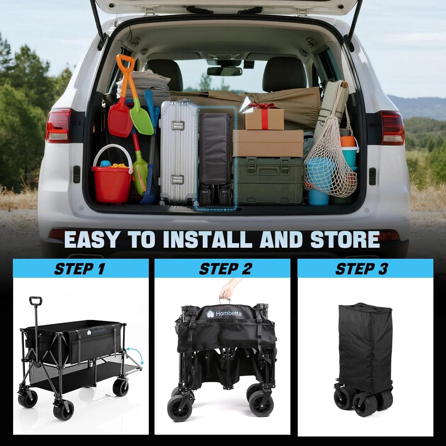 48 Extra Large Folding Travel Cart, 560 lb Capacity, 350 L Heavy Duty Utility Cart with Brakes and All-Terrain Wheels