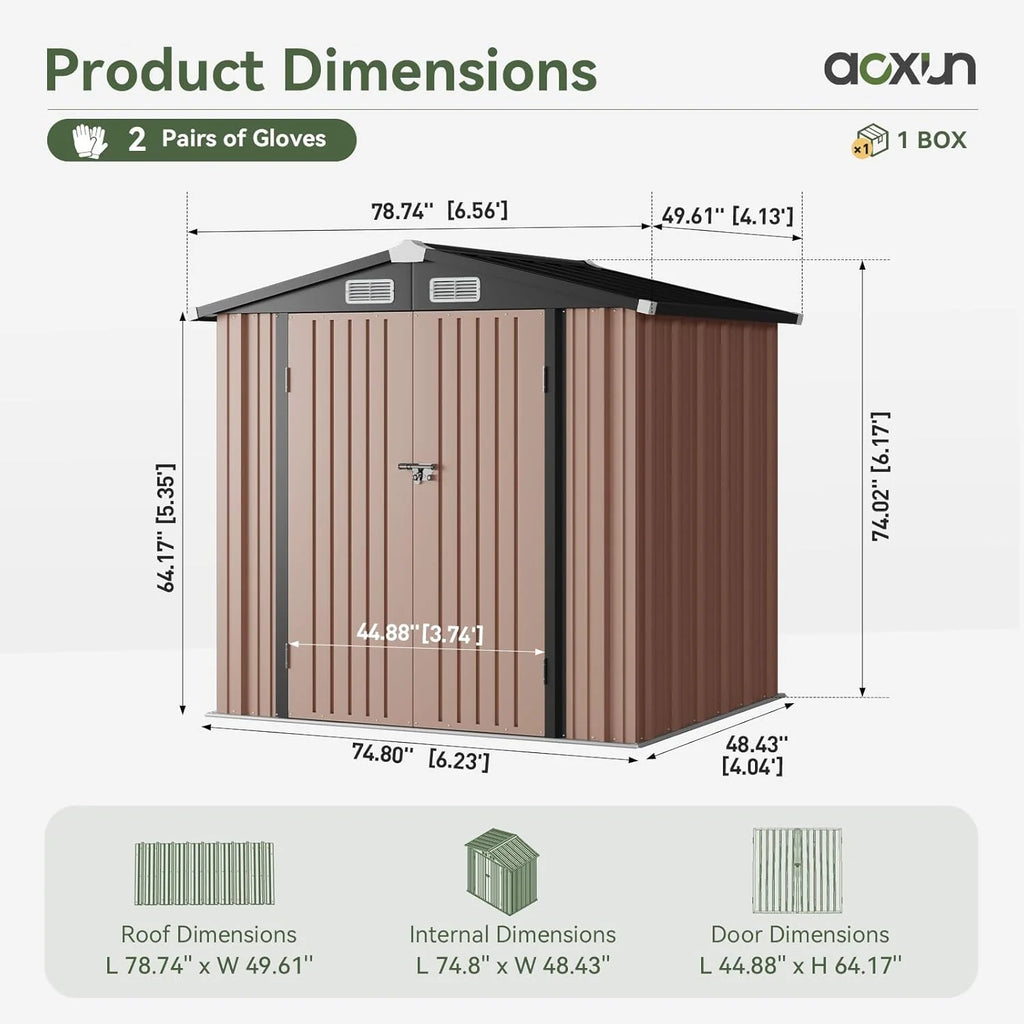 Aoxun 6.2x4 FT Shed Outdoor Storage Shed Metal Garden Shed Slooping Roof Tool Shed Bike Shed