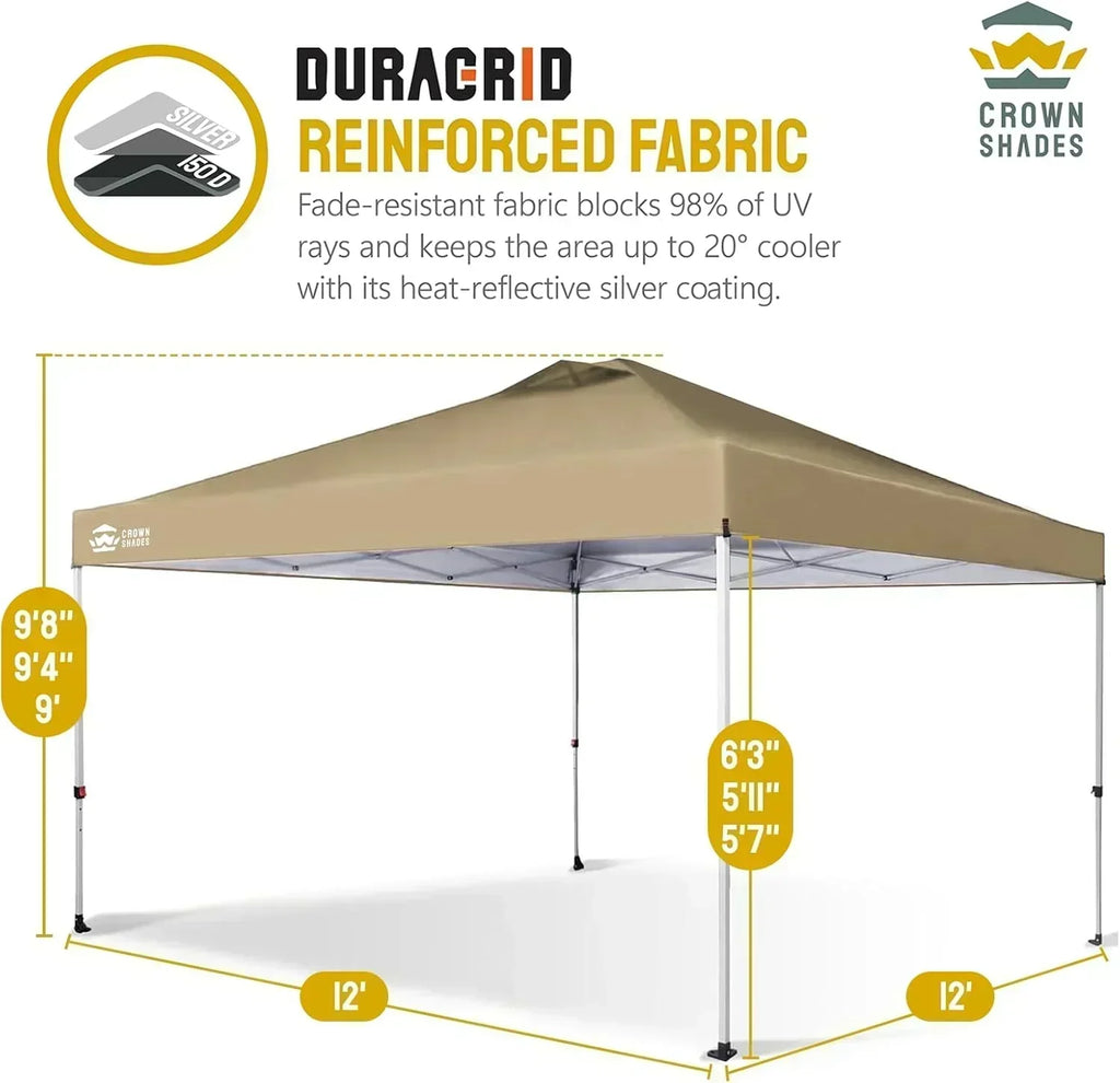 10x10 Pop-Up Awning One-Click Installation Beach Tent Outdoor Sunshade Silver Coated Top