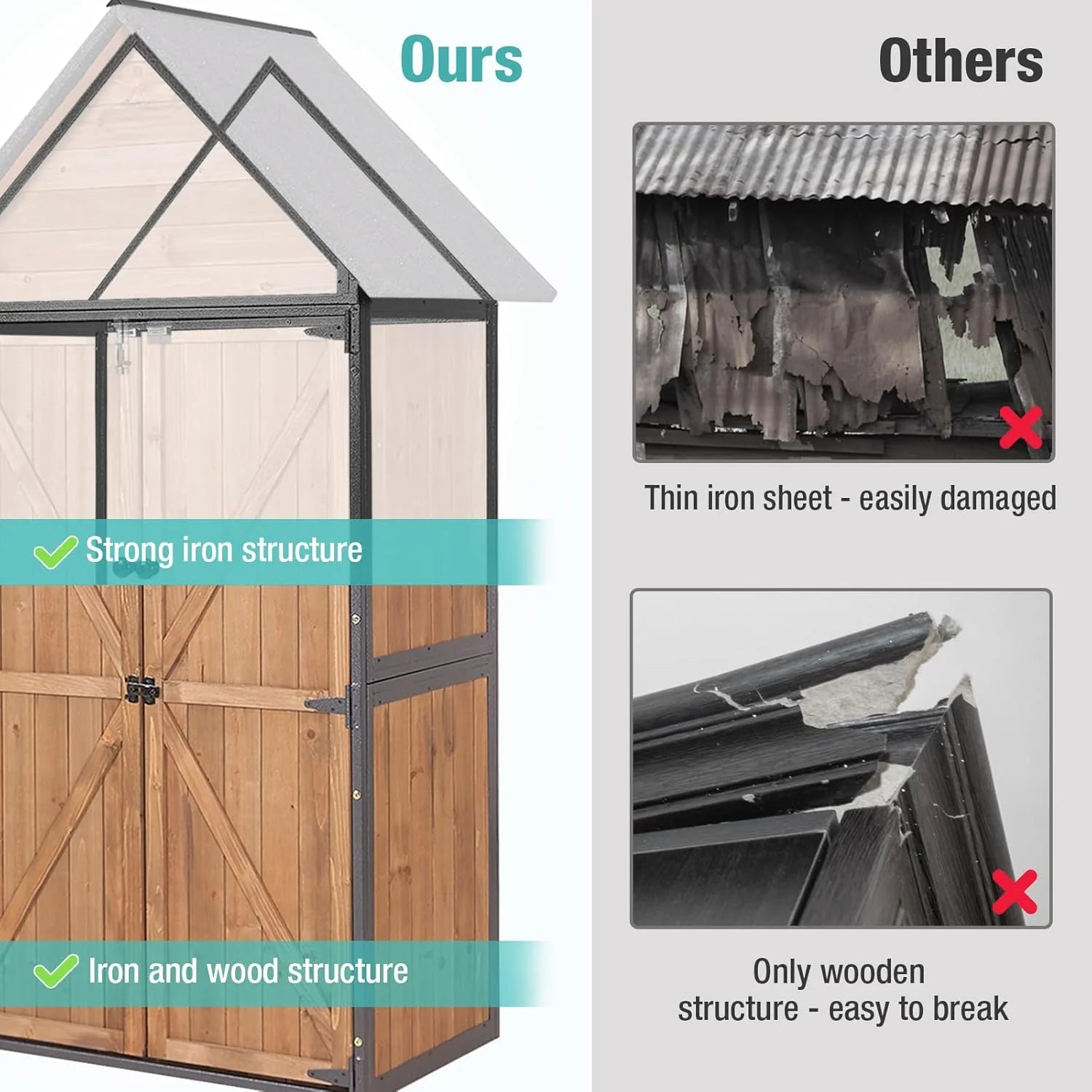 Sheds Outdoor Storage Garden Shed with Metal Frame Structure and Adjustable Shelves