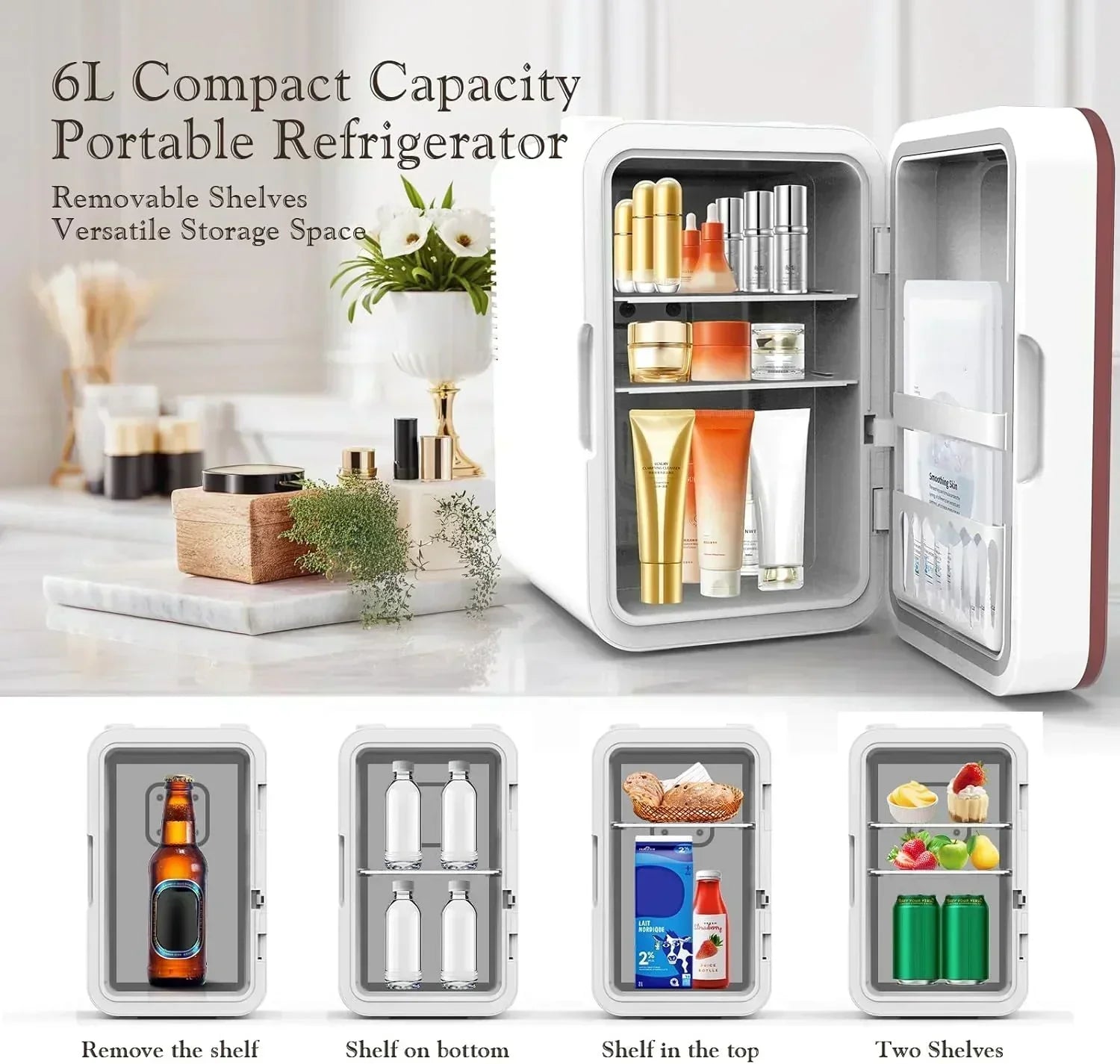 Skincare Fridge 6L/10 Can Mini Fridge for Bedroom with Dimmable LED Mirror Portable Cooler