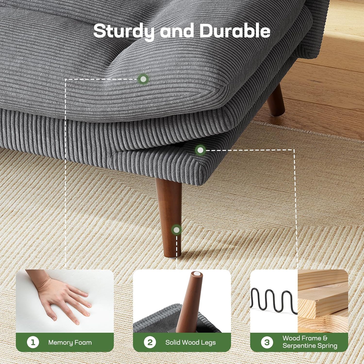 Futon Sofa Bed Futon Sofa Adjustable Back Armrests Converts to Small Sleeper Sofa Bed