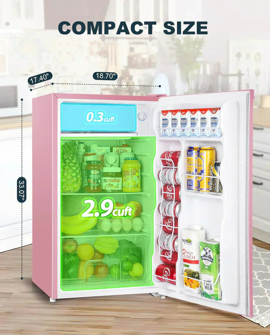 Upstreman 3.2 Cu.Ft Mini Fridge Freezer Single Door Fridge Dorm Fridge Adjustable Thermostat
