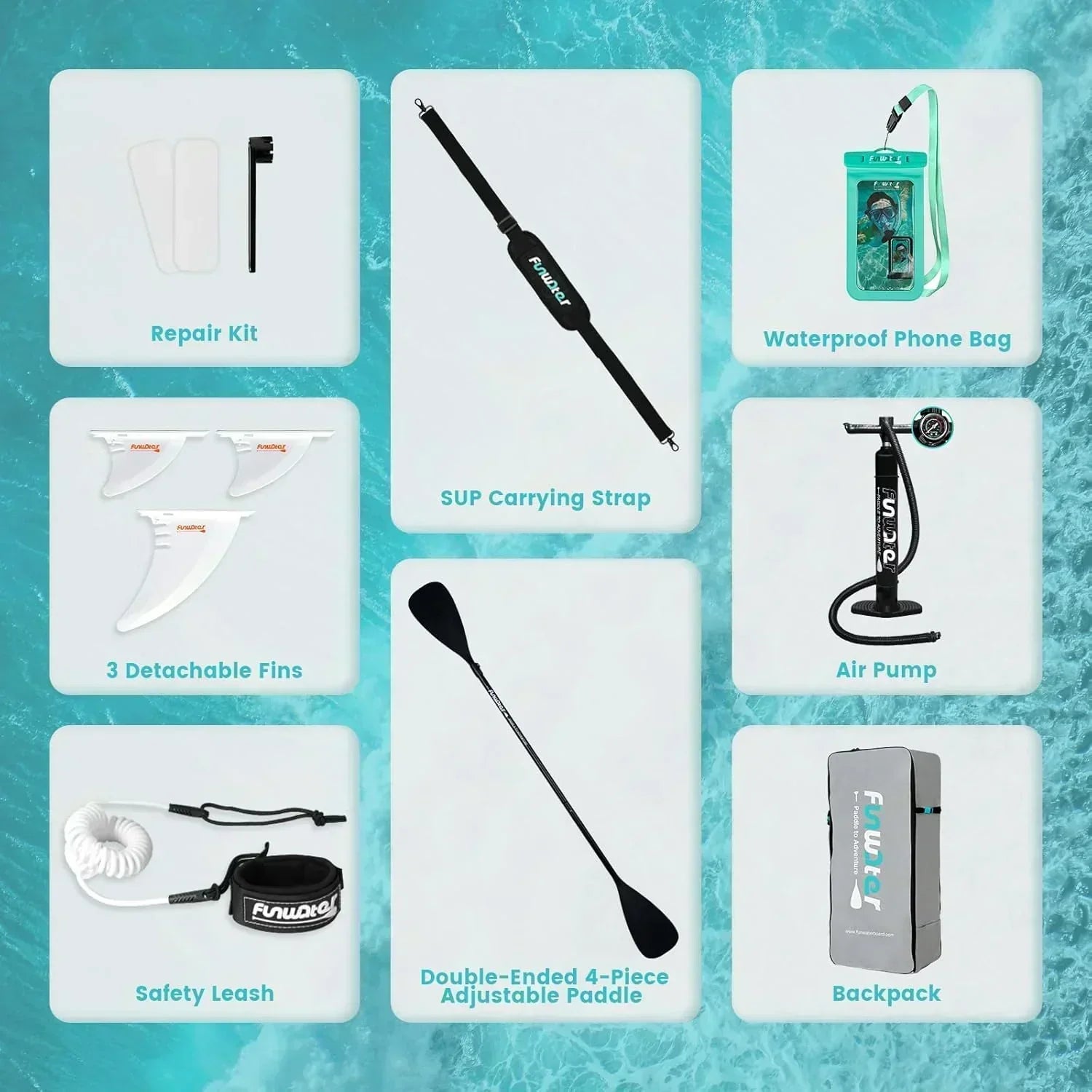 FunWater Inflatable Stand Up Paddle Board Premium SUP Paddle Accessories EVA Deck