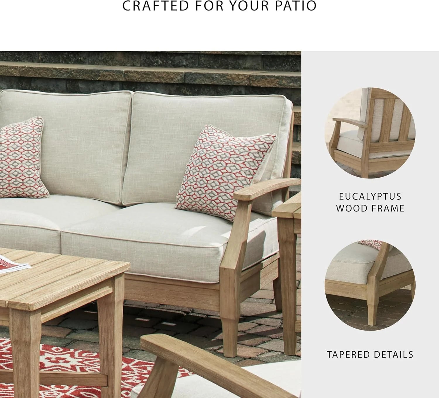Coastal view outdoor terrace eucalyptus sofa