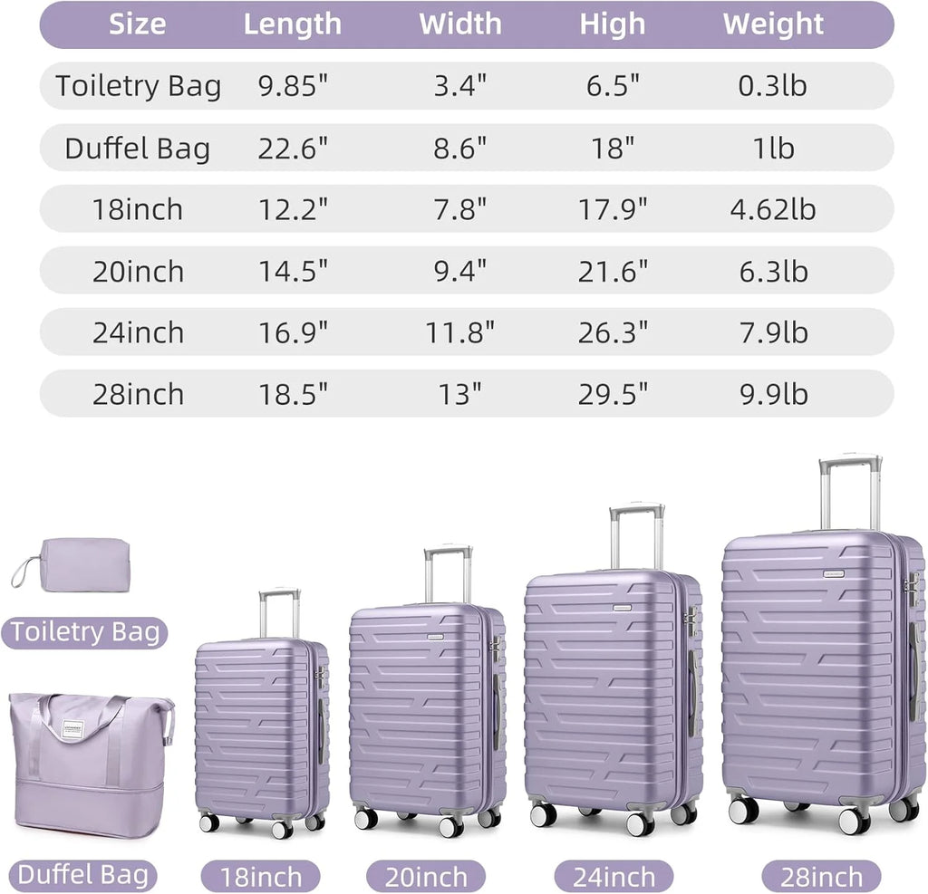 Luggage 6-piece hardshell expandable suitcase lightweight travel carry-on luggage set