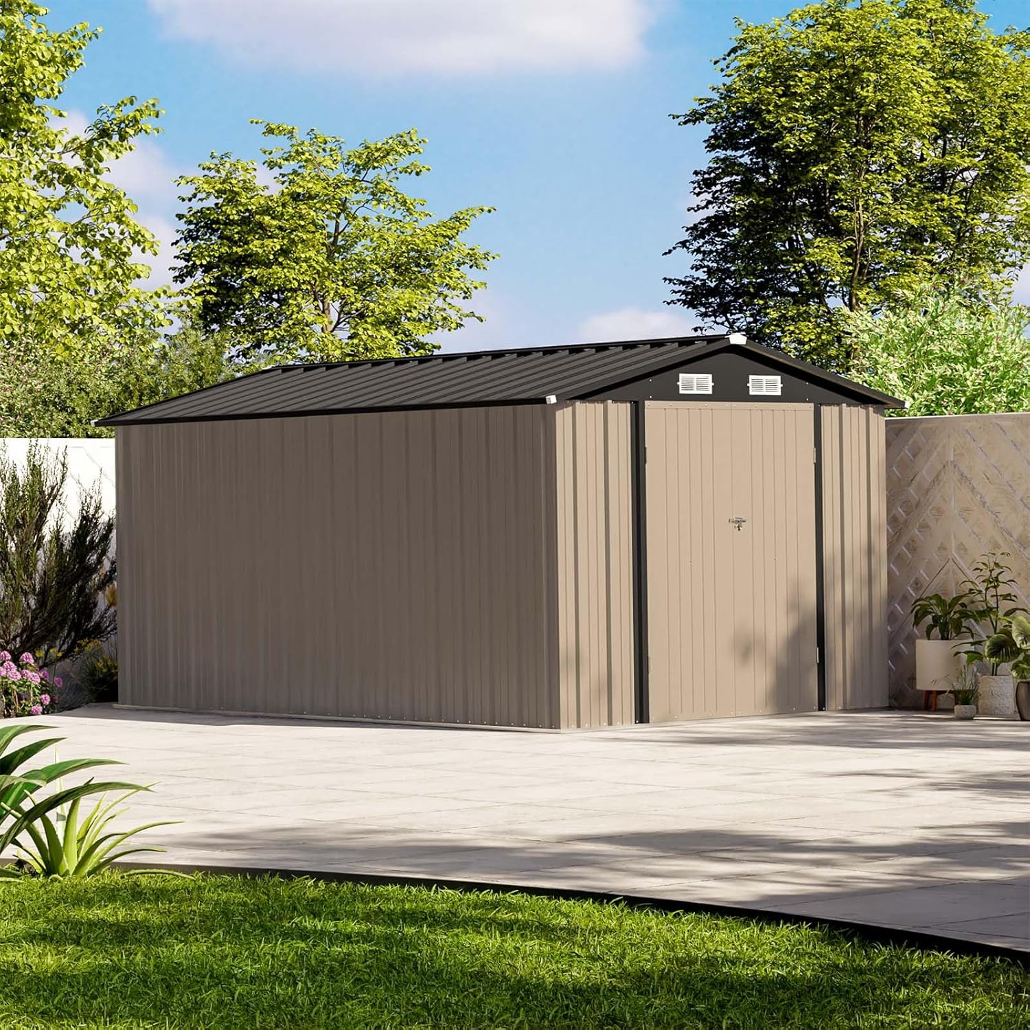 Patiowell 5x3 FT Outdoor Storage Shed Tool Shed with Sloping Roof and Lockable Door Metal Shed