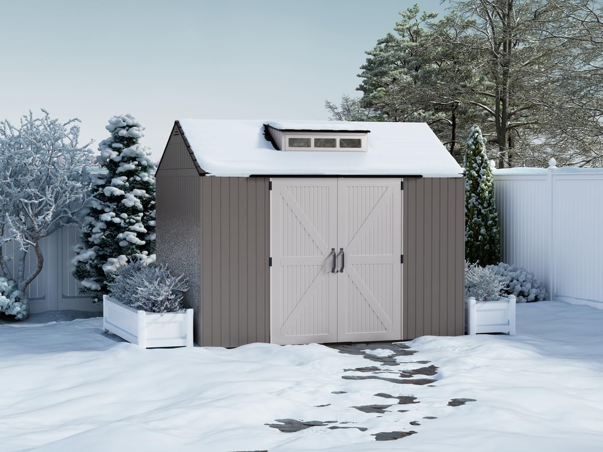Rubbermaid Resin Outdoor Storage Shed With Floor Weather Resistant Gray Organization for Home