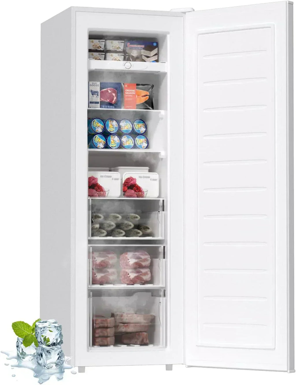 BANGSON Upright Freezer 7.0 Cu.ft Stand Up Freezer Convertible Upright Freezer/Refrigerator