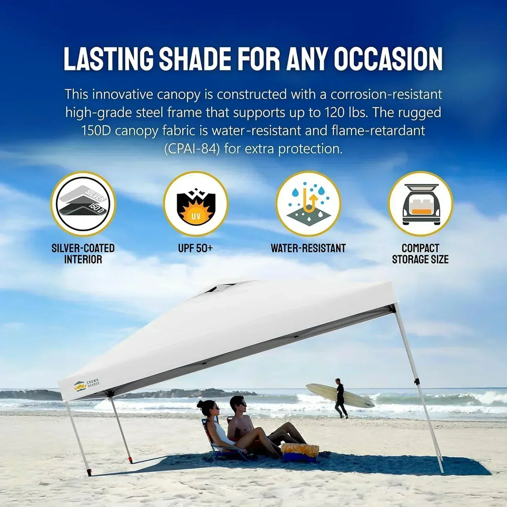 10x10 Pop-Up Awning One-Click Installation Beach Tent Outdoor Sunshade Silver Coated Top