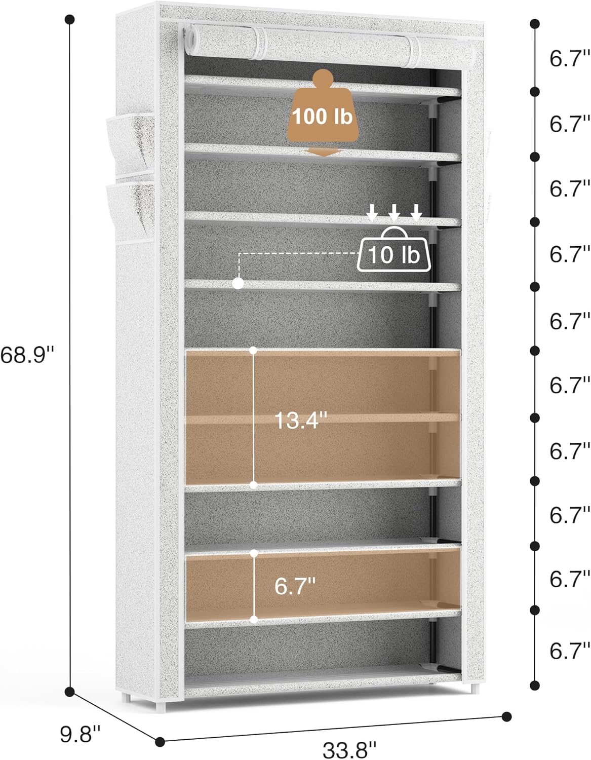 ROJASOP 10 Tier Shoe Rack with Covers Large Capacity Stackable Tall Shoe Shelf Storage