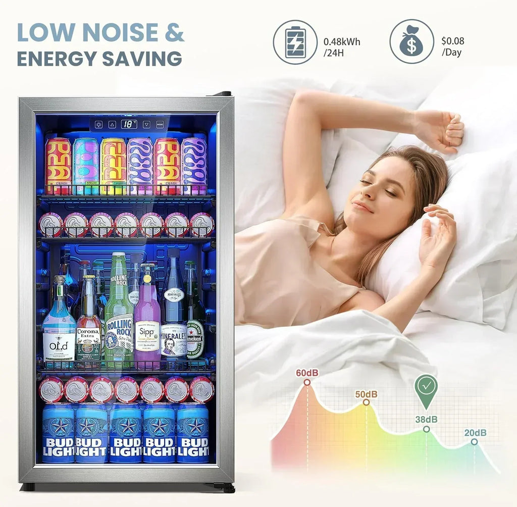 Beverage Refrigerator Cooler-120 Cans Freestanding Mini Fridge Cooler with Glass Door