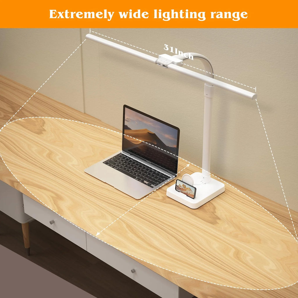 LED Desk Lamp for Home Office Double Head 24W Architect Light with 5 Brightness Levels Flexible Gooseneck
