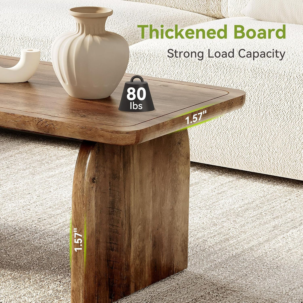 LITTLE TREE Farmhouse Coffee Table, 47 Inch Round Corner Wood Center Table, Rectangular Living Room Table, Modern Low Cocktail Tea Set