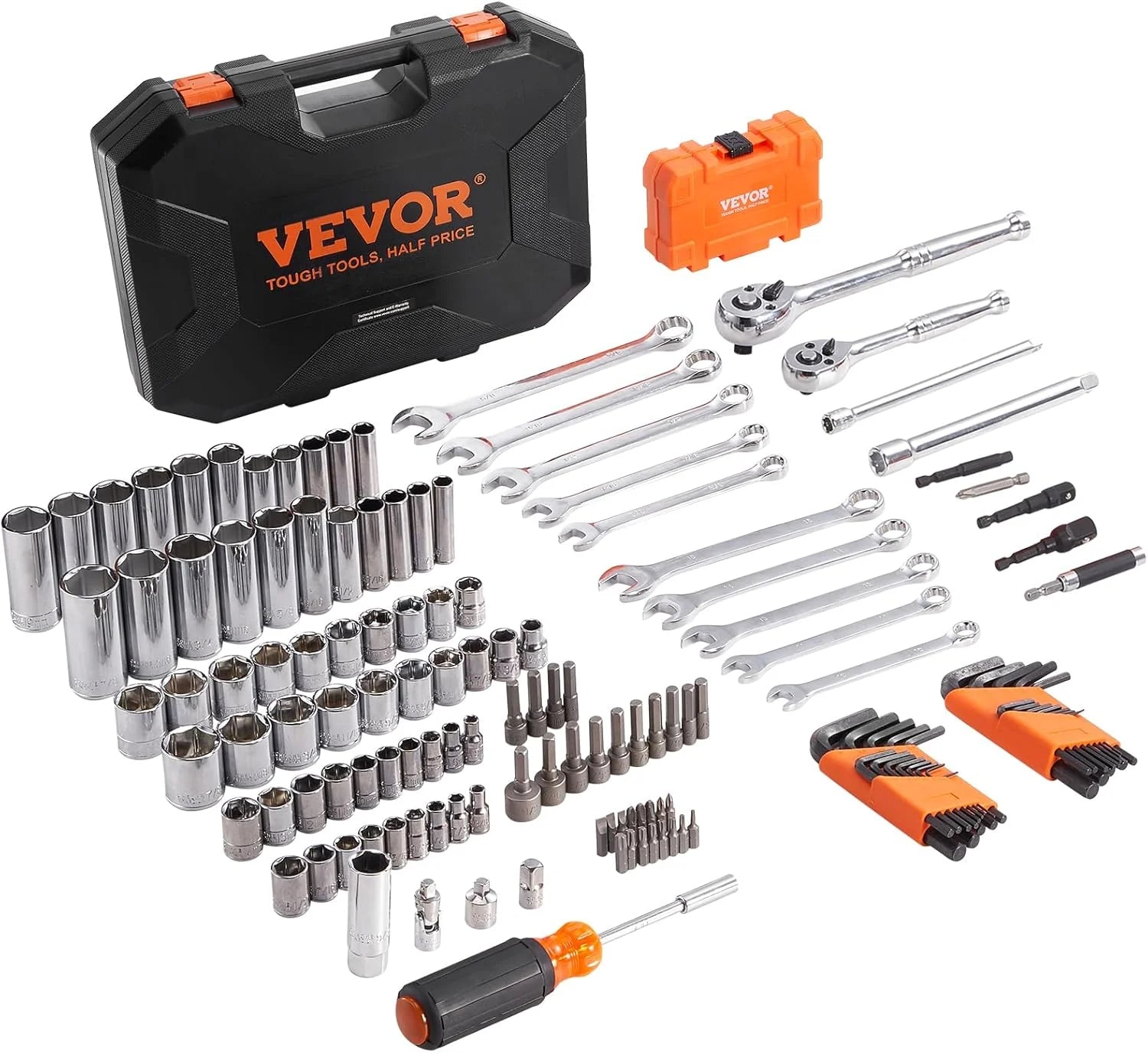 VEVOR Mechanics Tool Set and Socket Set Drive Deep and Standard Sockets Metric Mechanic Tool Kit