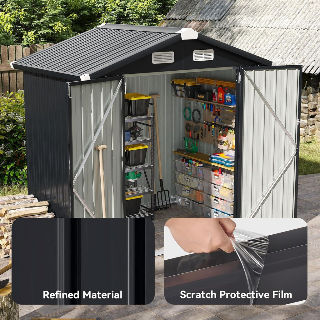 Aoxun 6.2x4 FT Shed Outdoor Storage Shed Metal Garden Shed Slooping Roof Tool Shed Bike Shed